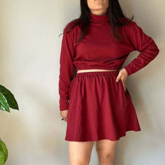 vtg 90s Lands end upcycled reowrked 2 piece skirt crop top set red knit small‎ - Picture 2 of 9
